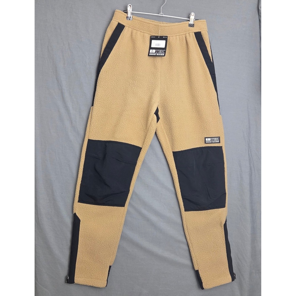 Vintage 90s Eddie Bauer EBTEK Sherpa Fleece Pants Tan Black Gorpcore NWT Small